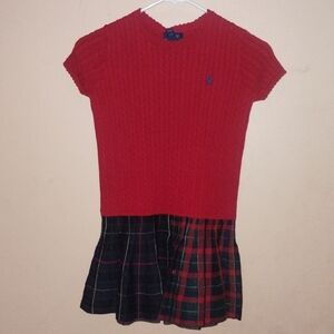 Red Kids Knit Top with Plaid Skirt